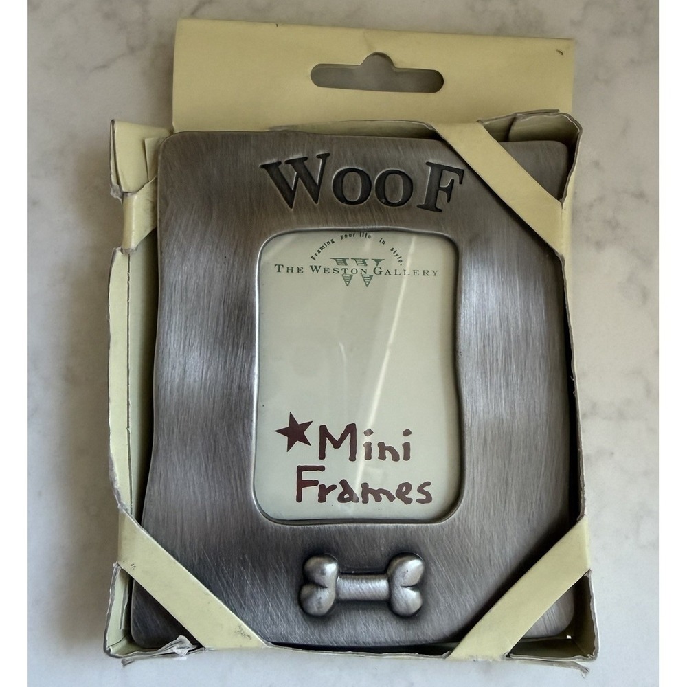 Weston Gallery Frame WOOF Pewter 2x3 Self Standing Picture Photo Frame Puppy Dog